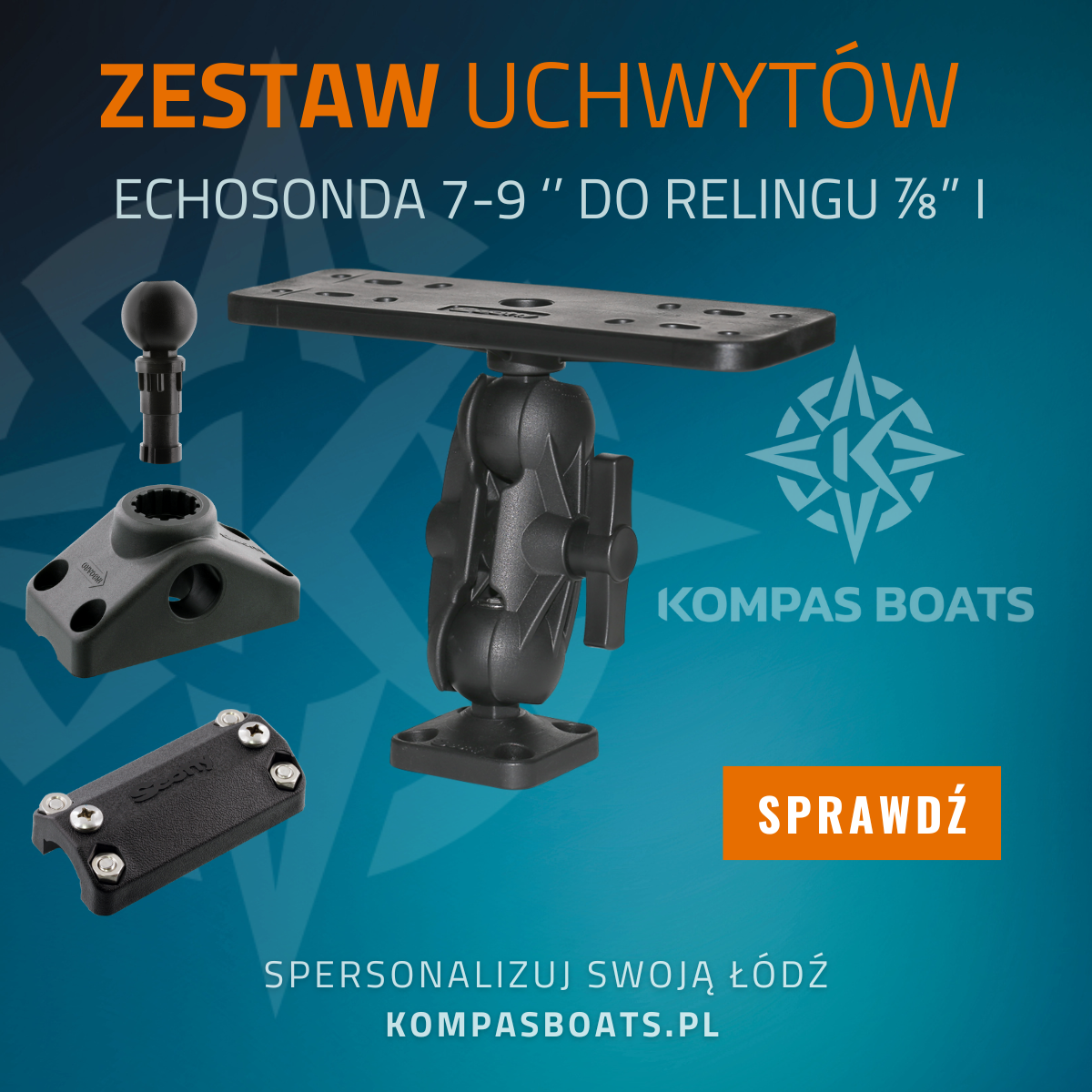 Zestaw Uchwytów Echosonda 7-9 cali mocowanie do relingu