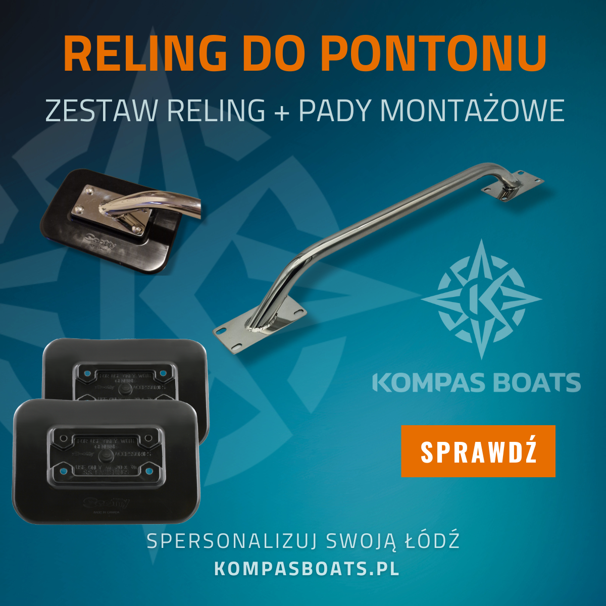 Reling przyklejany do pontonu - mocowania na wędki scotty 341