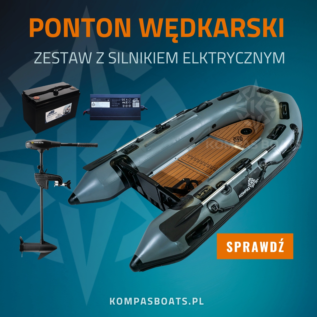 Ponton wędkarski zestaw z silnikiem elektrycznym 320