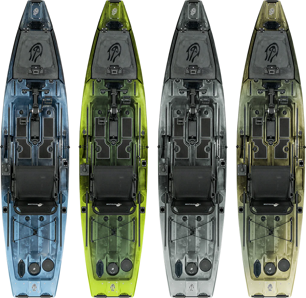 Kajak wędkarski Hammer 1210 z napędem nożnym (pedal drive) i wygodnym fotelem w ofercie KompasBoats.