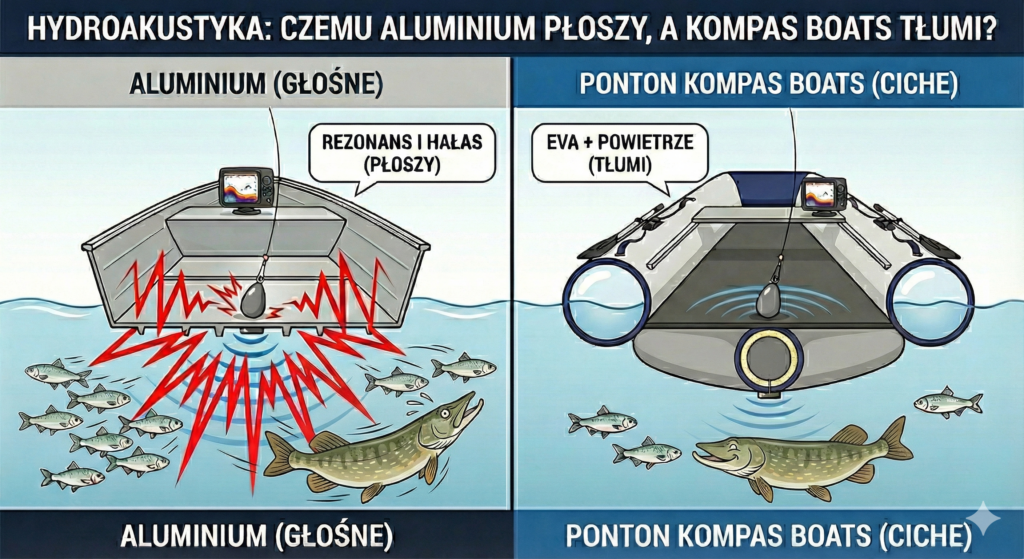 Ponton wędkarski Kompas Boats z wygłuszającą podłogą EVA na wodzie