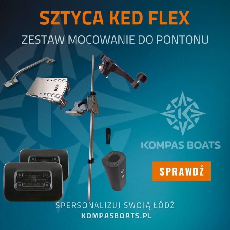 Sztyca KED Flex do pontonu na reling – stalowy uchwyt przetwornika echosondy kompatybilny z Garmin LiveScope, Lowrance ActiveTarget i Humminbird MEGA Live