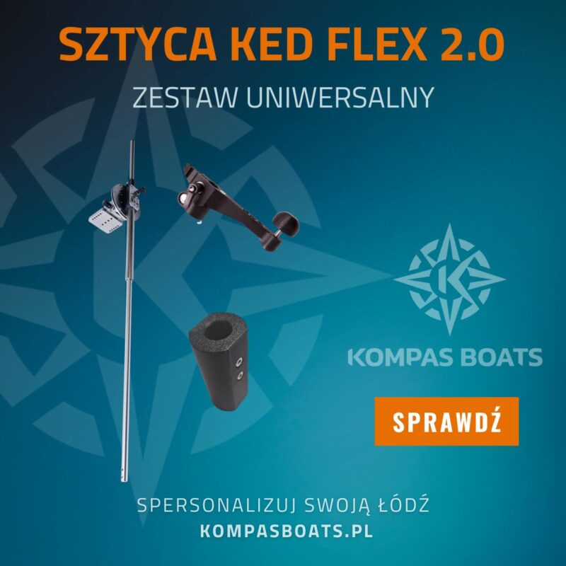 Zestaw sztycy KED Flex 2.0 SW ze stali V4A z uchwytem do przetworników Garmin LiveScope LVS32 LVS34, Lowrance ActiveTarget i Humminbird MEGA Live.