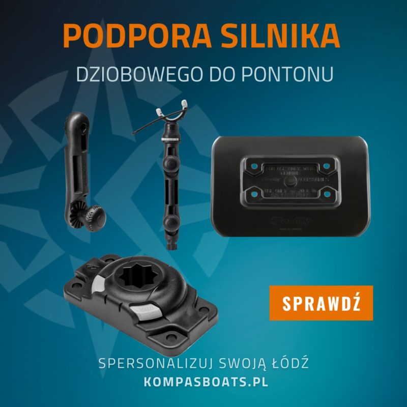 Uniwersalny zestaw podpory silnika dziobowego do pontonów PVC z klejem Semafix 413, padem Scotty i ramieniem RAILBLAZA XL - oferta Kompas Boats.