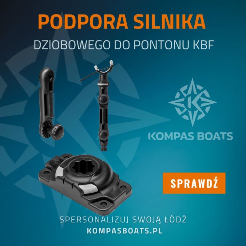 Kompletny zestaw podpory silnika dziobowego RAILBLAZA do pontonów Kompas Boats z bazą StarPort HD i przedłużką