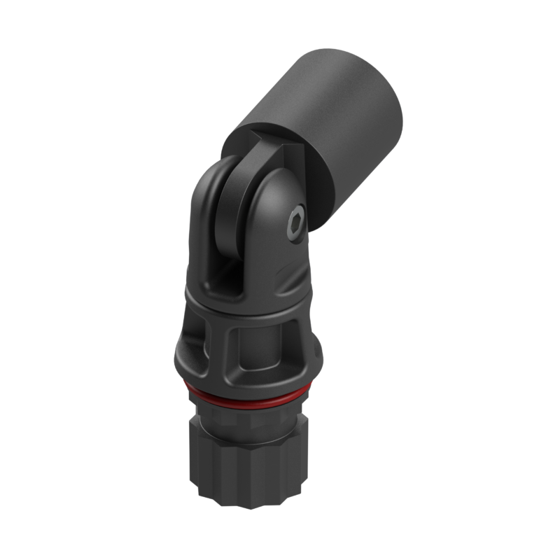 Czarny przegub kardana Borika FASTen Tf255 do rur stelaża daszka Bimini Ø 22 mm z adapterem do łodzi.
