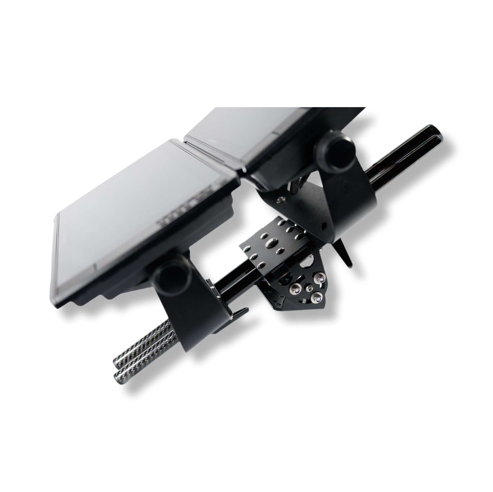 Podwójny uchwyt KED Dual Screen Mount ze stali nierdzewnej do montażu dwóch ekranów echosondy na łodzi.