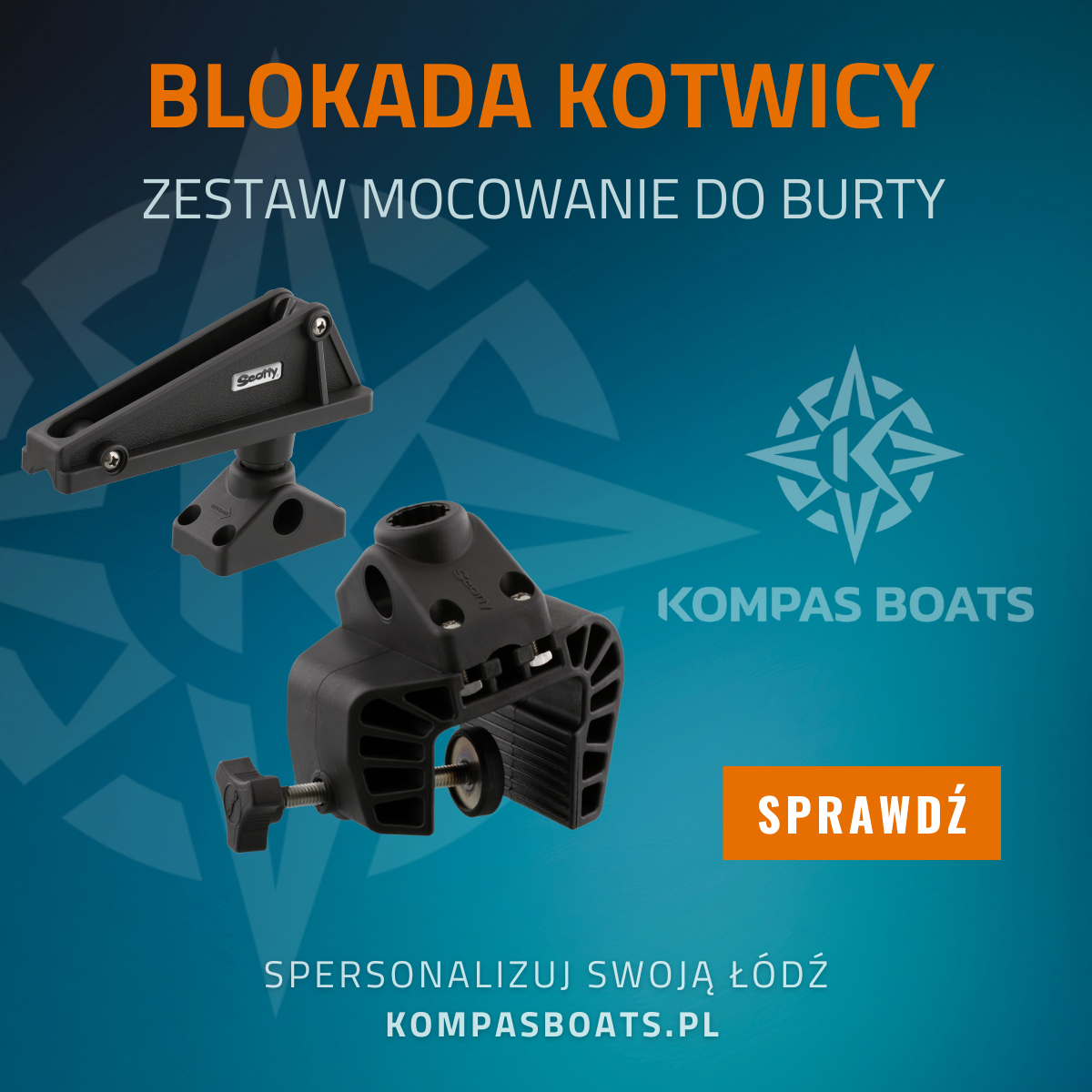Zestaw kotwiczny Scotty: blokada kotwicy Scotty 276 oraz przenośne mocowanie imadłowe Scotty 449